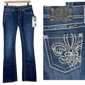 Miss Me Fleur De Lis Boot Dark Wash Jeans Mid Rise size 27 NWT Style JP5181B4